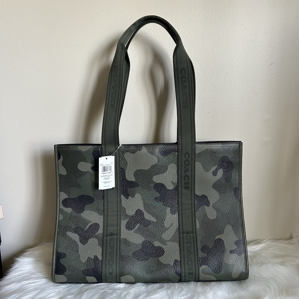 Coach Smith Tote Dark Cypress Camo Pebbled Leather Large Bag NWT - Picture 2 of 9
